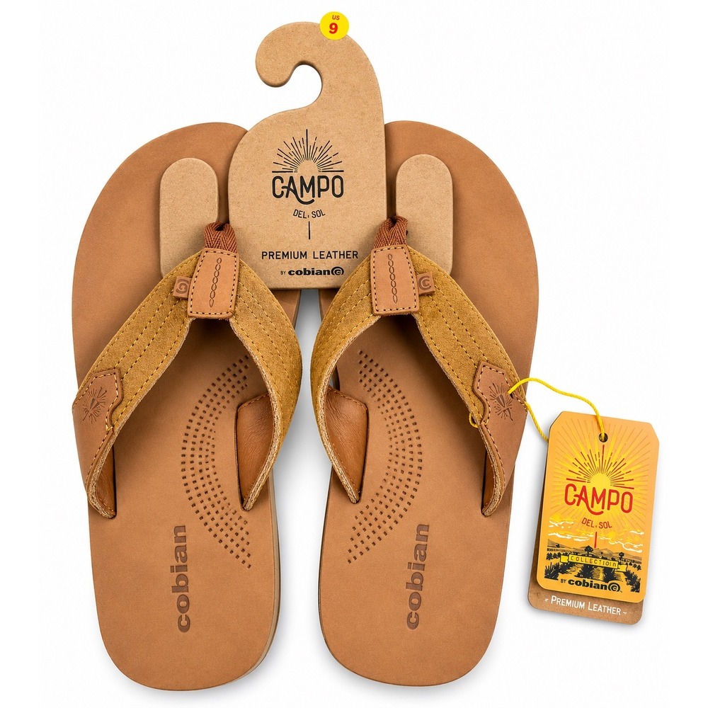 Cobian Lazo Campo Del Sol Mens Tan Premium Leather Flip Flop Sandals Size 9 NEW